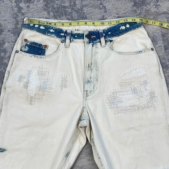 New Oak & Acorn Ninety Three Long Cut Off Frayed Hem Shorts Dipped Indigo 29 - Picture 7 of 14